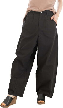 バルーンパンツ 夏 サーカス 黒 綿 ゆったり ワイド カラー 長ズボン 大きいサイズ レディース(ブラック, L)