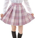 【全品P5倍★4/27 9:59迄】 Eiza プリーツスカート チェック柄 ミニ スクールスカート 学生服 (ピンク, M)