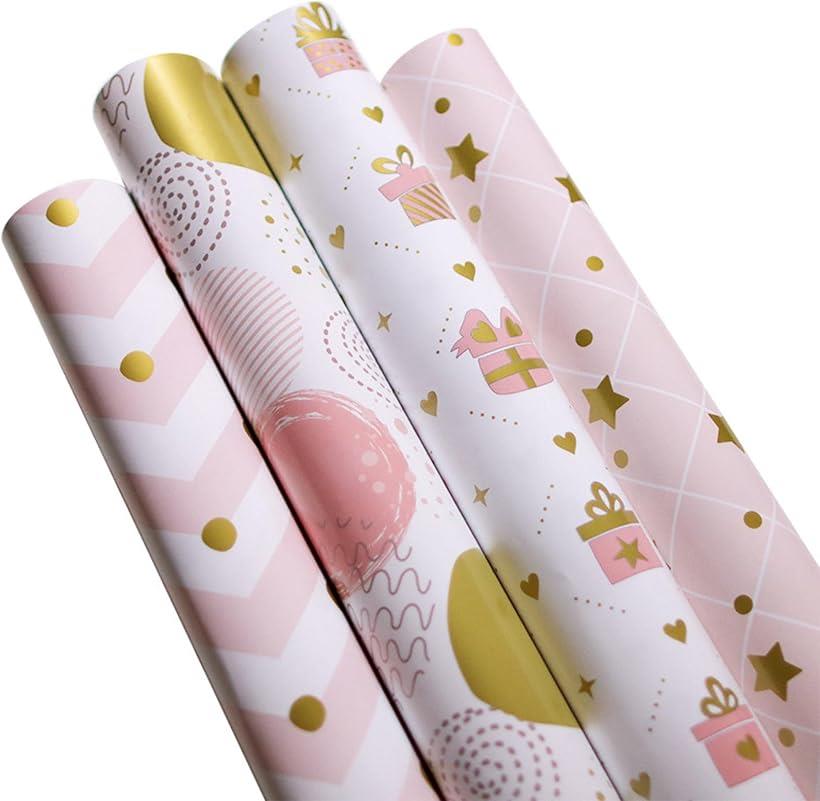 包装紙 ギフト用 おしゃれ デザイン紙 ラッピングペーパーセット 4枚入り プレゼント包装・贈り物・手作りギフトに最適 (4枚セット)