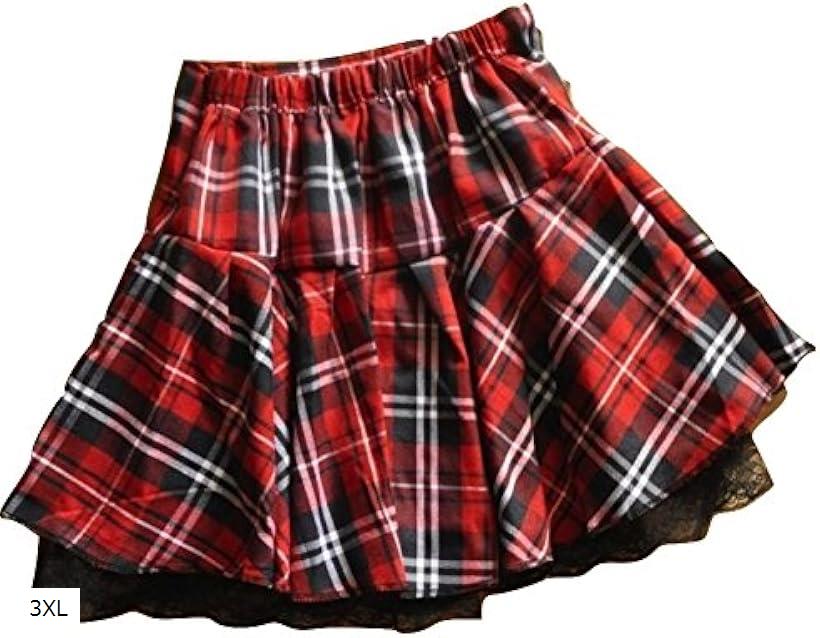 大きいサイズ ウエストゴム入り チェック スカート 男の娘 メンズ対応サイズ TOKYO GOODS MARKET 3XL (赤, 3XL)