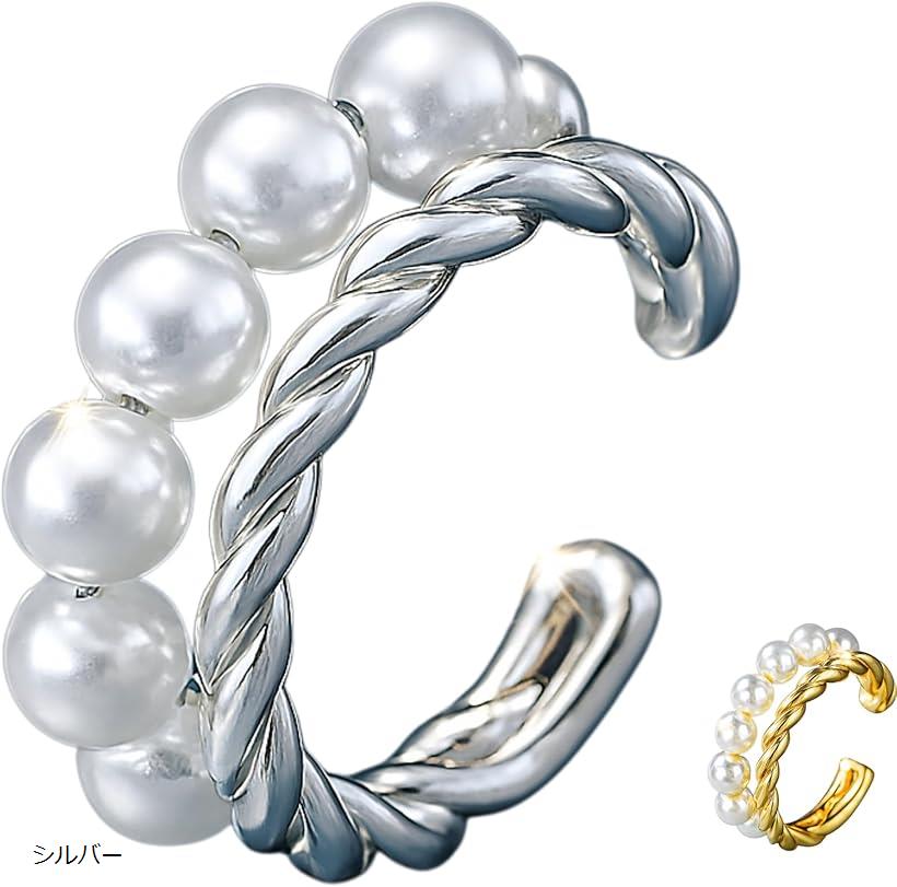 イヤーカフ レディース パール シルバー925 金属アレルギー対応 (シルバー, 小)