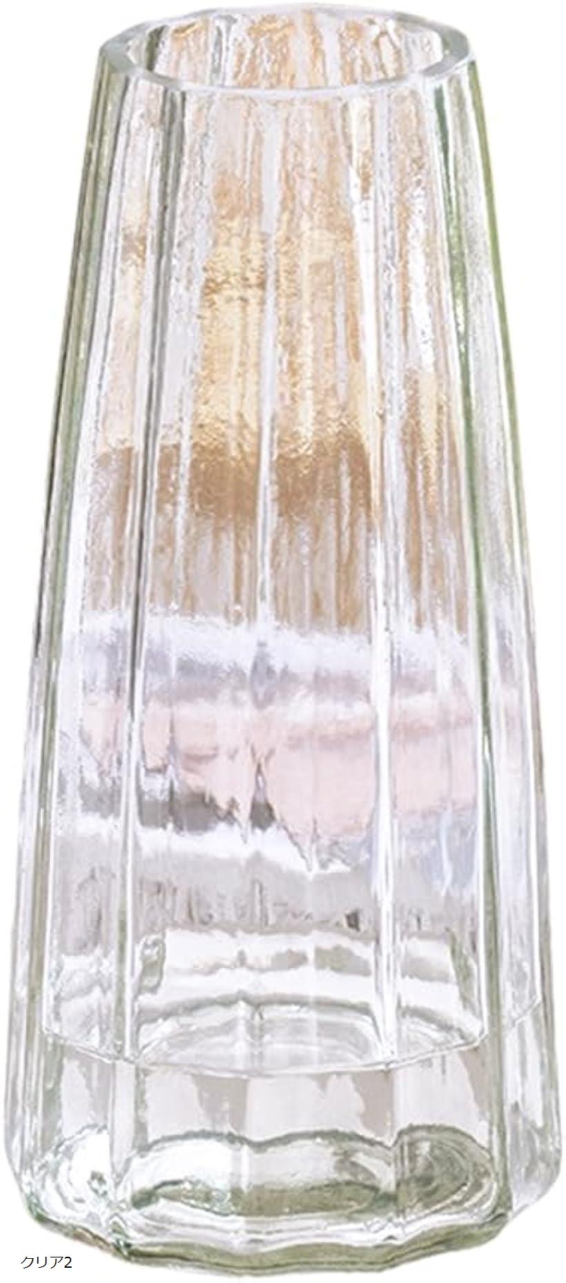 北欧風 ガラス 花瓶 フラワーベース 20cm シンプル モダン 上品 おしゃれ 高貴 エレガント デザイン 花器 インテリア ガラス花瓶 花びん (クリア2, 高さ：20cm 口径：7cm 底幅：10cm)