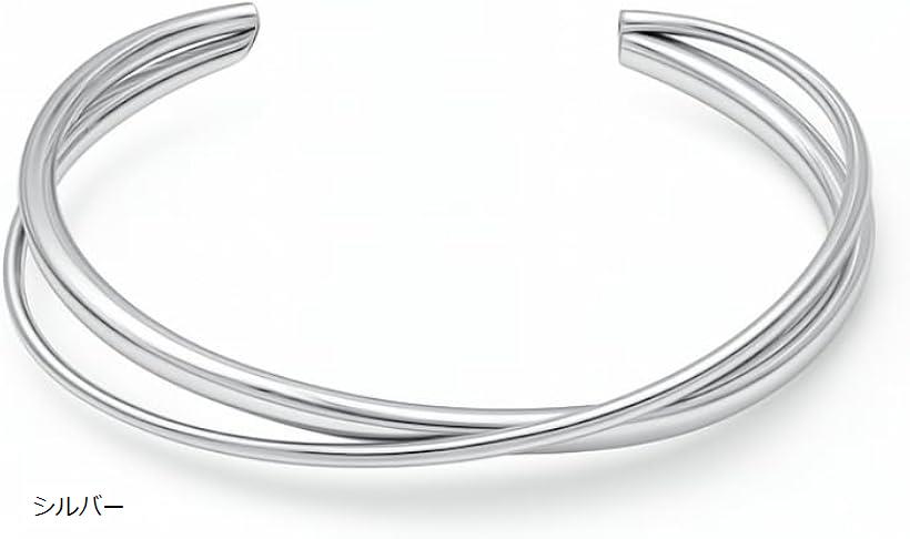 バングル レディース ブレスレット クロス シンプル 肌に優しいステンレス素材 (シルバー, ワンサイズ)