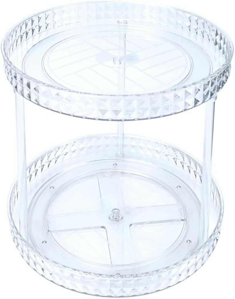 コスメ収納 回転式 360° 大容量 メイクボックス コスメボックス 化粧品 スキンケア (クリア, 23.5cm 2段)