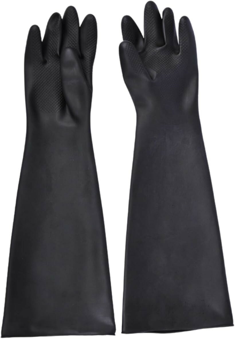 ゴム手袋 ロング 厚手 60cm 作業用 防水 防滑 耐酸 耐アルカリ 清掃 ブラック (ブラック)