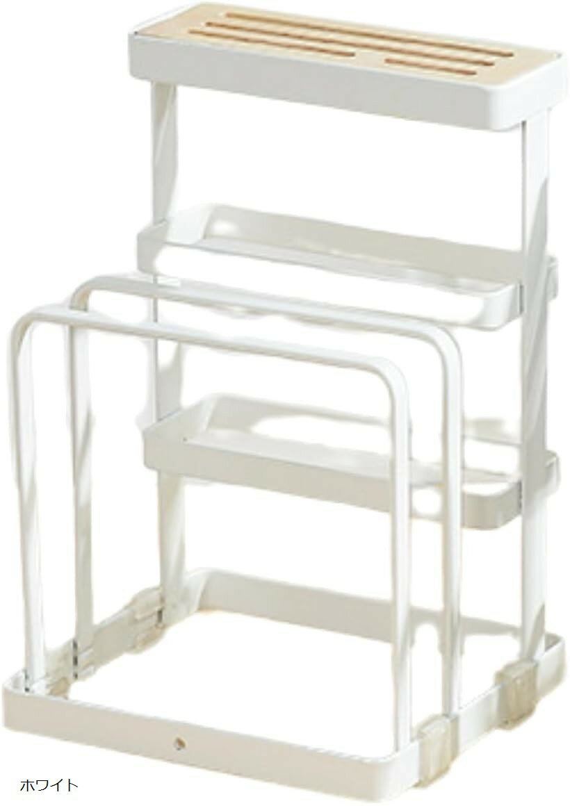 まな板スタンド 包丁スタンド 鉄製 スチール製 まな板置き 2枚収納 包丁5本収納 水切りトレー付き 滑り止め付き 多機能 キッチン収納 鍋ふた フライパン対応 通気性 おしゃれ 整理整頓 (ホワイト)