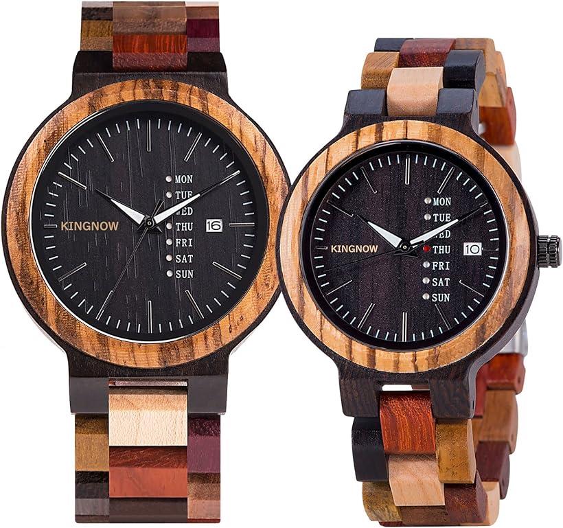 ペアウォッチ 腕時計 カップル 軽量 木製腕時計 メンズ レディース 日本製クォーツ時計 ユニーク KINGNOW