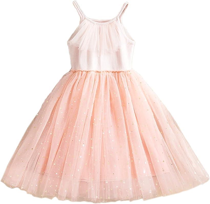 女の子 きらきら スパンコール ドレス チュールワンピース キャミワンピース ピンク140( ピンク, 140)