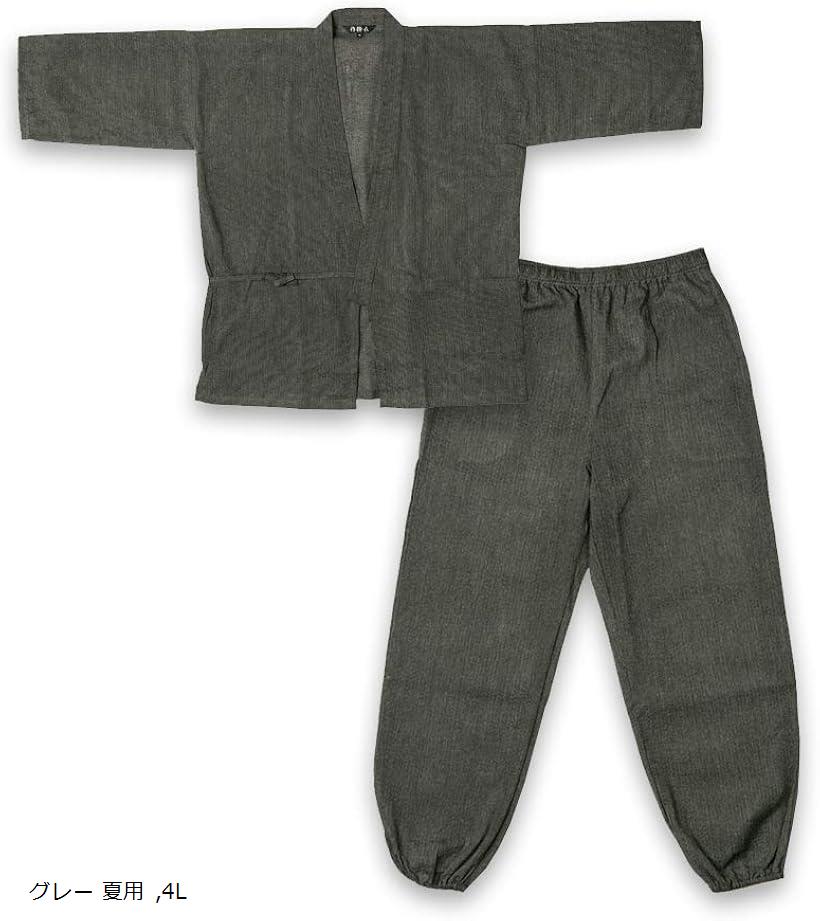 ワイズ ファクトリー 作務衣 メンズ しじら 綿100％ 上下セット グレー 夏用(グレー 夏用, 4L)