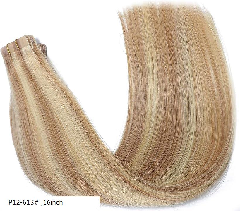 人毛 シールエクステ TAPE hair レミーエクステ カラー ウィッグ エクステンション 10本(P12-613#, 16inch)