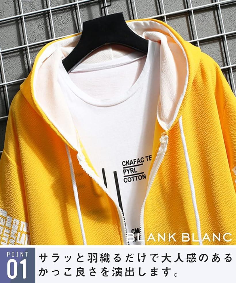 ブランクブラン パーカー 半袖 ジップアップ フード付き メンズ(ブルー, XL)