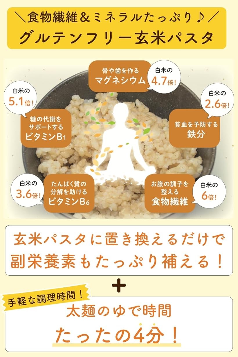 残留農薬ゼロ グルテンフリー 玄米パスタ 米粉麺 和洋中 使える うどん そば スパゲッティ ラーメン 食物繊維 ミネラル (100gx6袋 太麺)