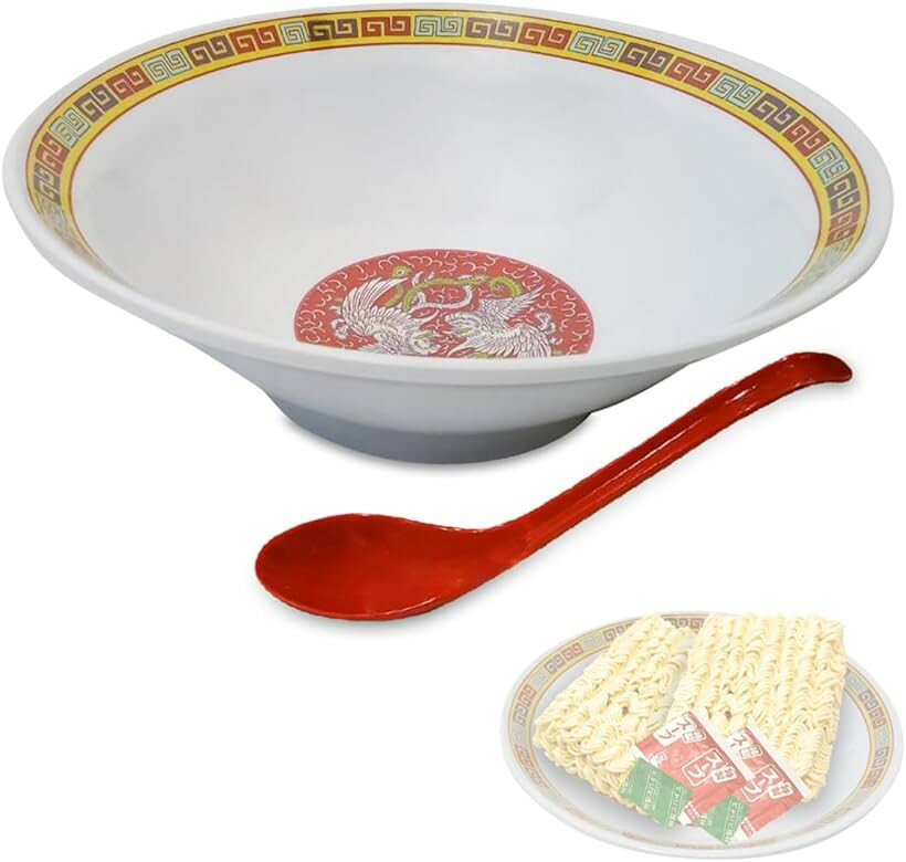 ラーメン丼 ラーメンどんぶり プラスチック The 中華そば の器 底に沈まないロングレンゲ付き (大, 中..