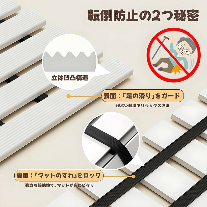 滑り止めマット 浴室 6mm浮いた設計 両面ずれ防止 抗菌-防カビ 安全無臭TPE製 丸めて収納可能 介護 お風呂 赤ちゃん 自由カット (グレー, 長さ90cmx幅61cm)