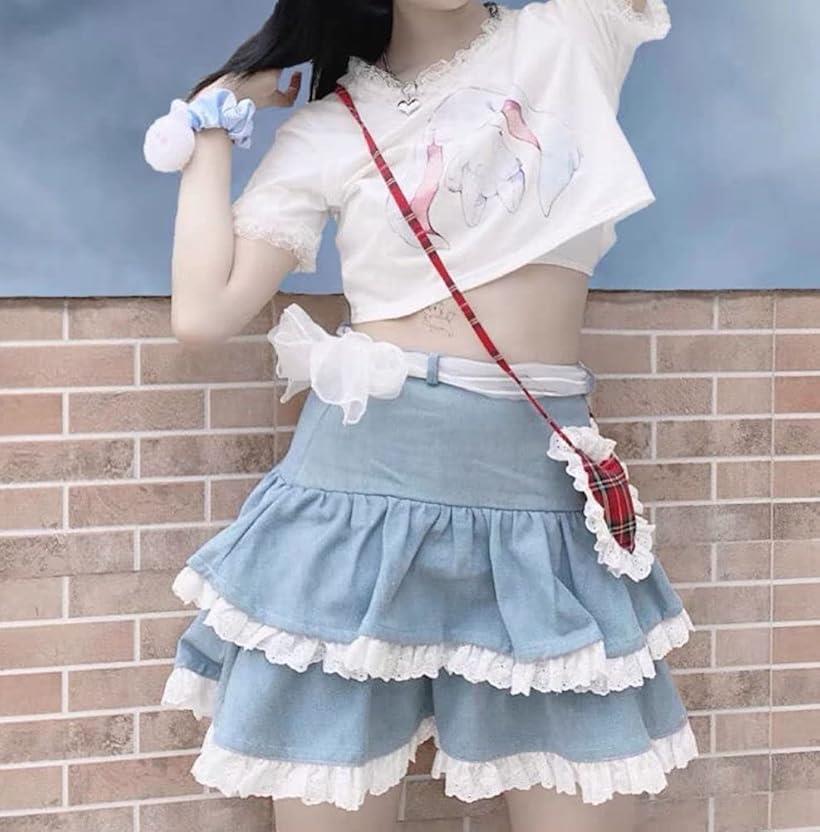 スピード発送　Reapri（リアプリ）の大きいサイズ フリフリ ウエストゴム スカート XXL(ブルーグレー, 2XL)｜アングル3