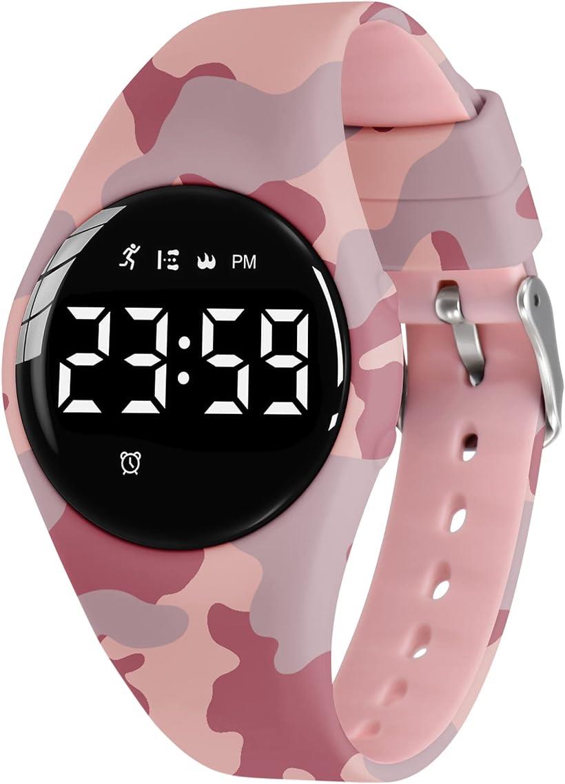 子供腕時計 キッズ 子供用スマートウォッチ活動量計 デジタル腕時計 多機能防水(02-赤い迷彩)