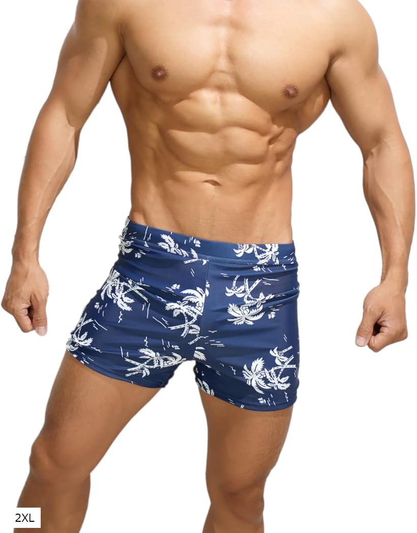 水着 ローライズ サーフパンツ ボクサー ボックス 海パン ショート 股間パット付 メンズ(ブルー, 2XL)