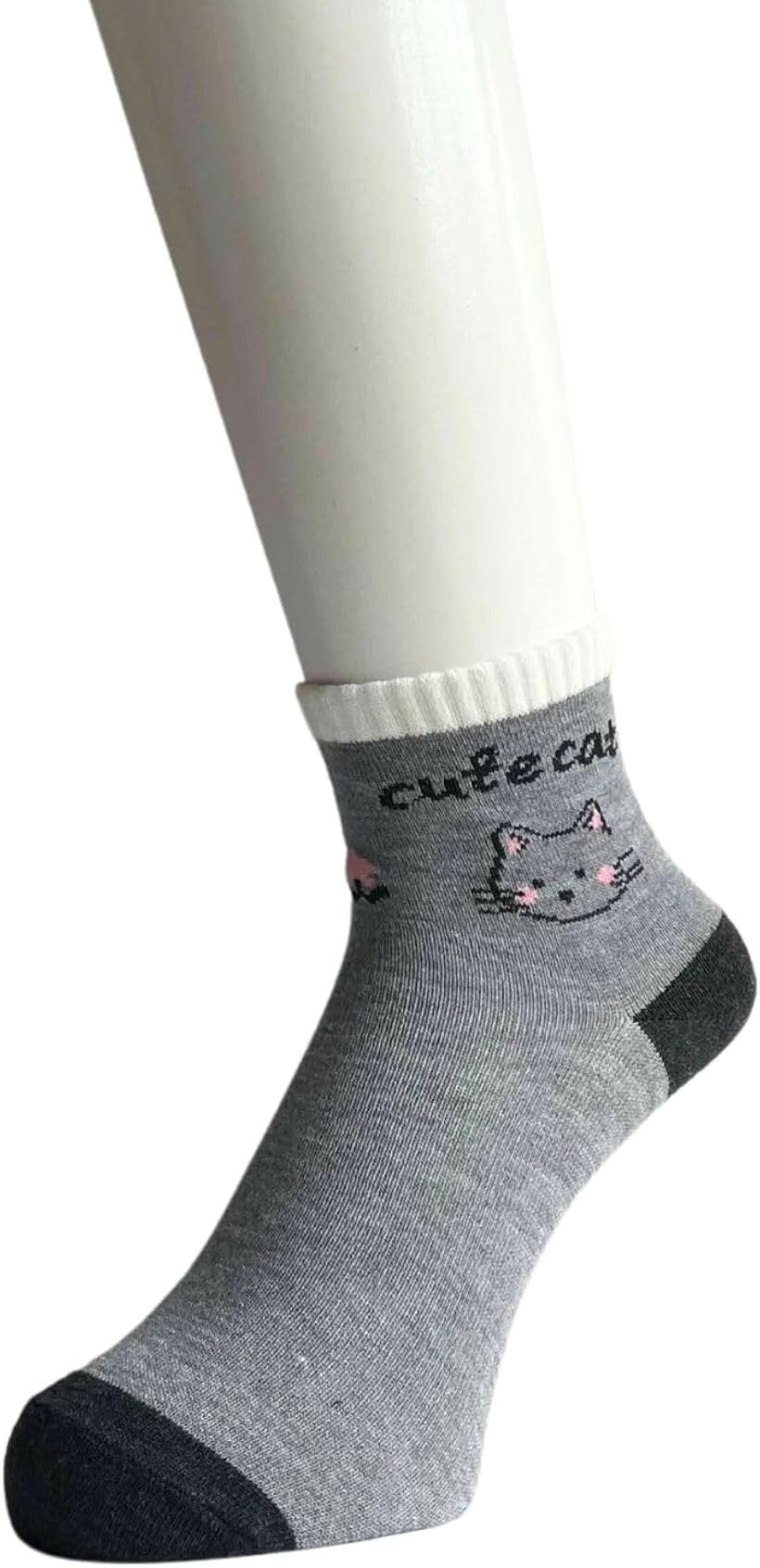 ソックス レディース 猫柄 薄手 春夏 モノトーン 靴下 可愛い ねこ柄 おしゃれ 綿...