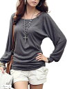 BT22 ゆったり カットソー Tシャツ シンプル 長袖 ロング トップス レディース 無地(グレー, L)(4)