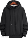 エンプティオ 無地 スリム 長袖 フード付き パーカー メンズ ストリート系 ブラック(マットブラック, 2XL)