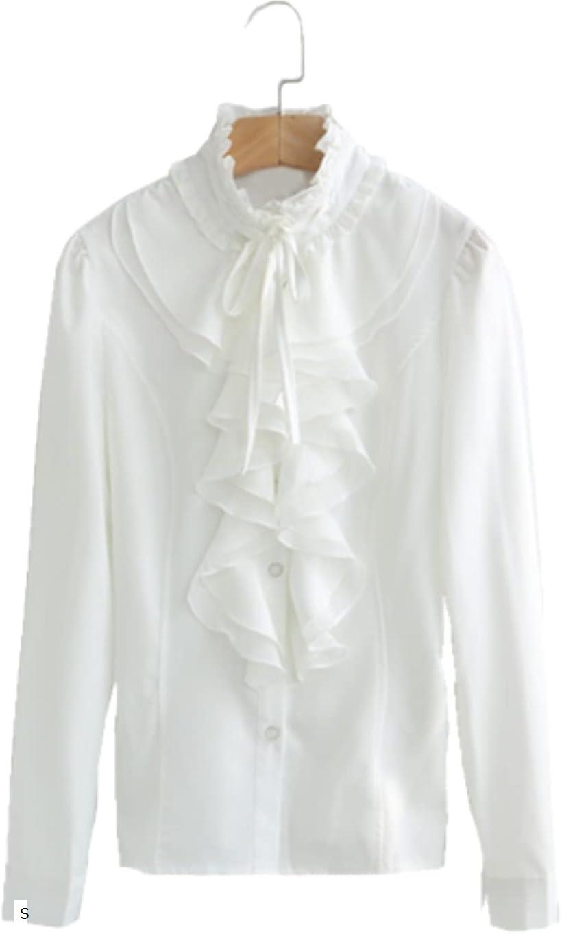 レディース ブラウス フリルブラウス リボン付き 詰襟 ホワイト シャツ トップス 長袖 シフォン ハイネ..