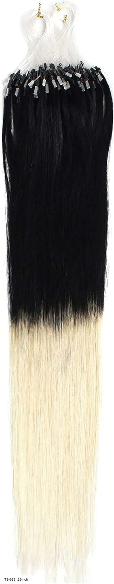 人毛 ring loop hair チップエクステ レミーエクステ カラー ウィッグ エクステンション 50本(T1-613, 16inch)
