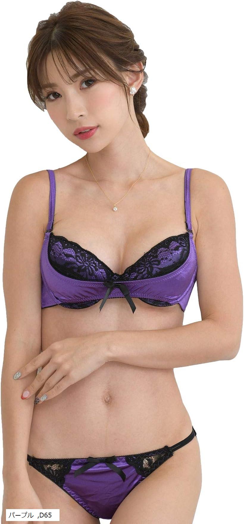 レディース ブラ ブラジャー ショーツ 上下 セット 勝負 下着 セクシー レース 女性 (パープル, D65)