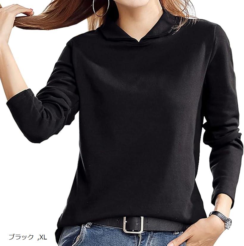 ポロシャツ レディース 長袖 襟付き ゴルフ ウェア カットソー トップス 無地(ブラック, XL)