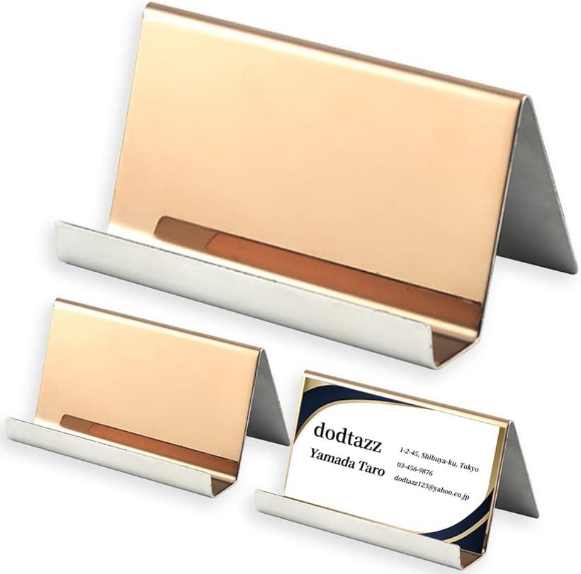 dodtazz カードスタンド 卓上 名刺立て ステンレス製 ショップカード (ゴールド／3個セット)