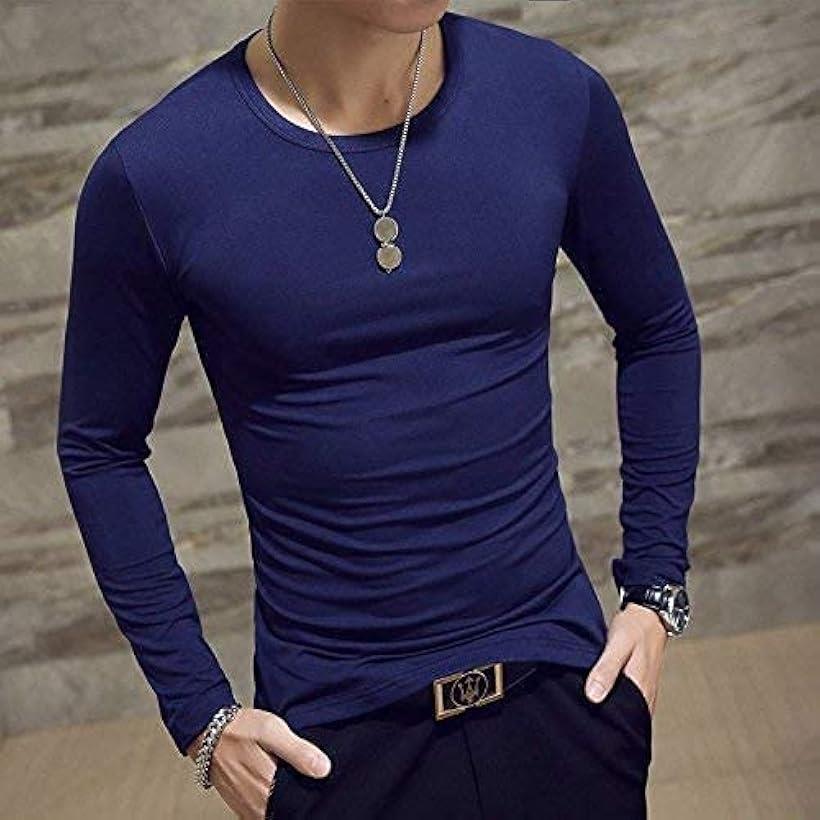 ストリート シンプル 長袖 インナーシャツ メンズ 長袖カットソー 透けない トップス クルーネック ロンt(ネイビークルーネック, XL)