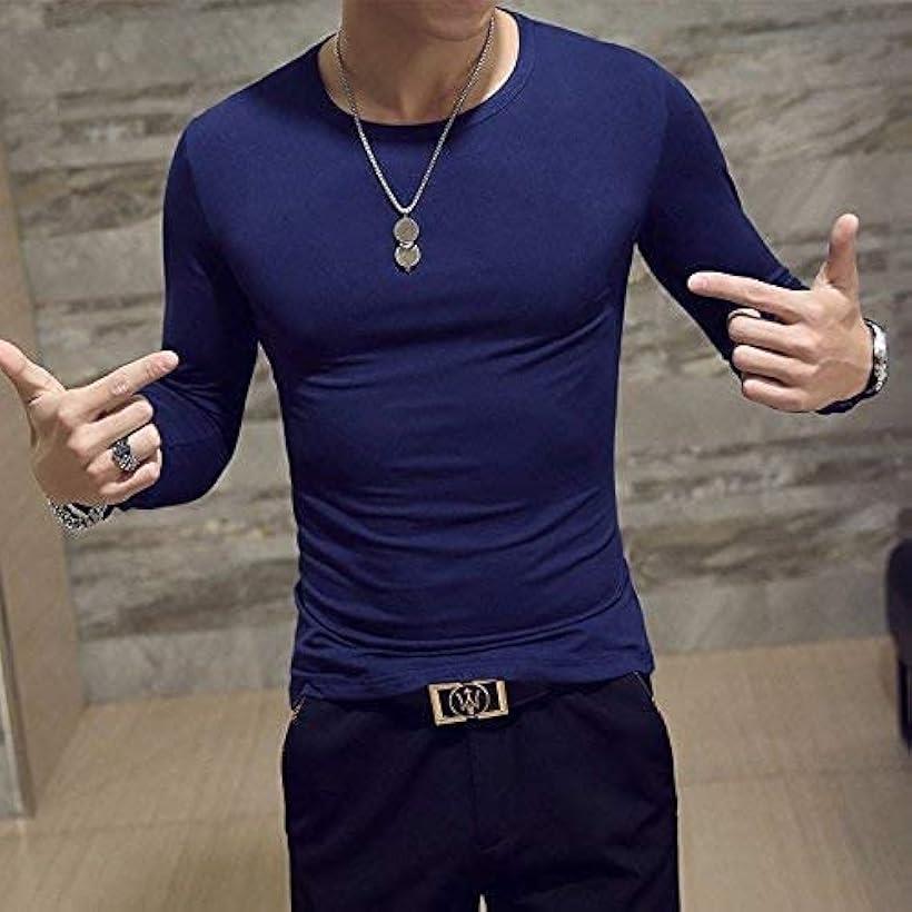 ストリート シンプル 長袖 インナーシャツ メンズ 長袖カットソー 透けない トップス クルーネック ロンt(ネイビークルーネック, XL)