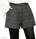 スロウアンドメロウショートパンツ チェック柄 ウエストゴム レディース 短パン(グレー, XL)(4)