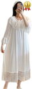 ネグリジェ ルームウェア レース 襟付き フリル ふんわり パジャマ ナイトドレス ワンピース 無地 aライン シンプル リラックスウェア レディース( ホワイト, XL)
