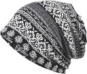 ニット帽 メンズ（1000円程度） 帽子 メンズ レディース ニット帽 コットン 薄手 オールシーズン エスニック トライバル柄( ブラック)