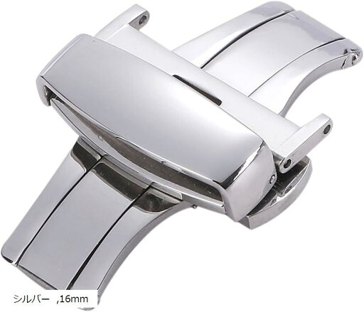 Dバックル ワンプッシュ 時計バンド 時計ベルト 交換 腕時計(シルバー, 16mm) Dバックル ワンプッシュ 時計バンド 時計ベルト 交換 腕時計(シルバー, 16mm)
