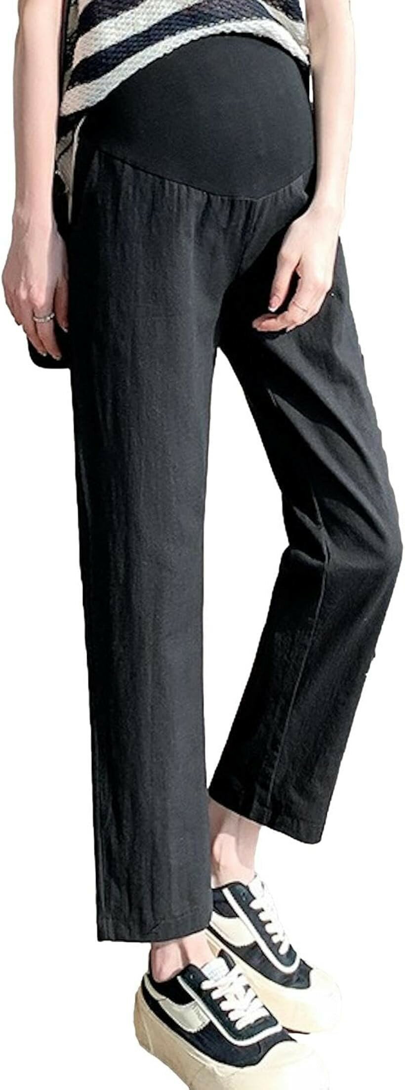 マタニティ パンツ テーパード ズボン 産前 産後 調整 腹包み ゆったり ストレッチ 部屋着 外出 人気 可愛い お洒落 妊婦 ウェア ボトムス アジャスター (ブラック, L)
