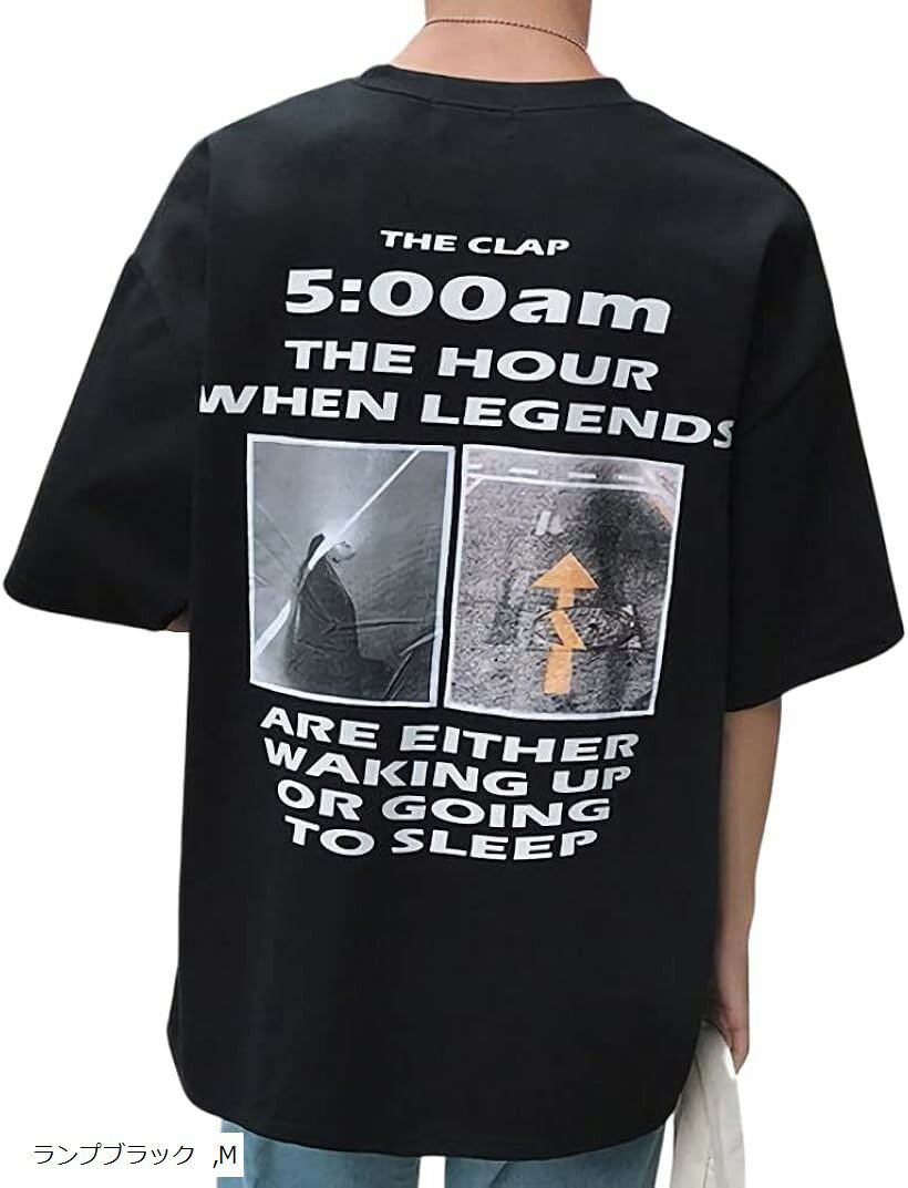 エンプティオ 半袖 Tシャツ メンズ ビッグシルエット M ブラック (ランプブラック, M)