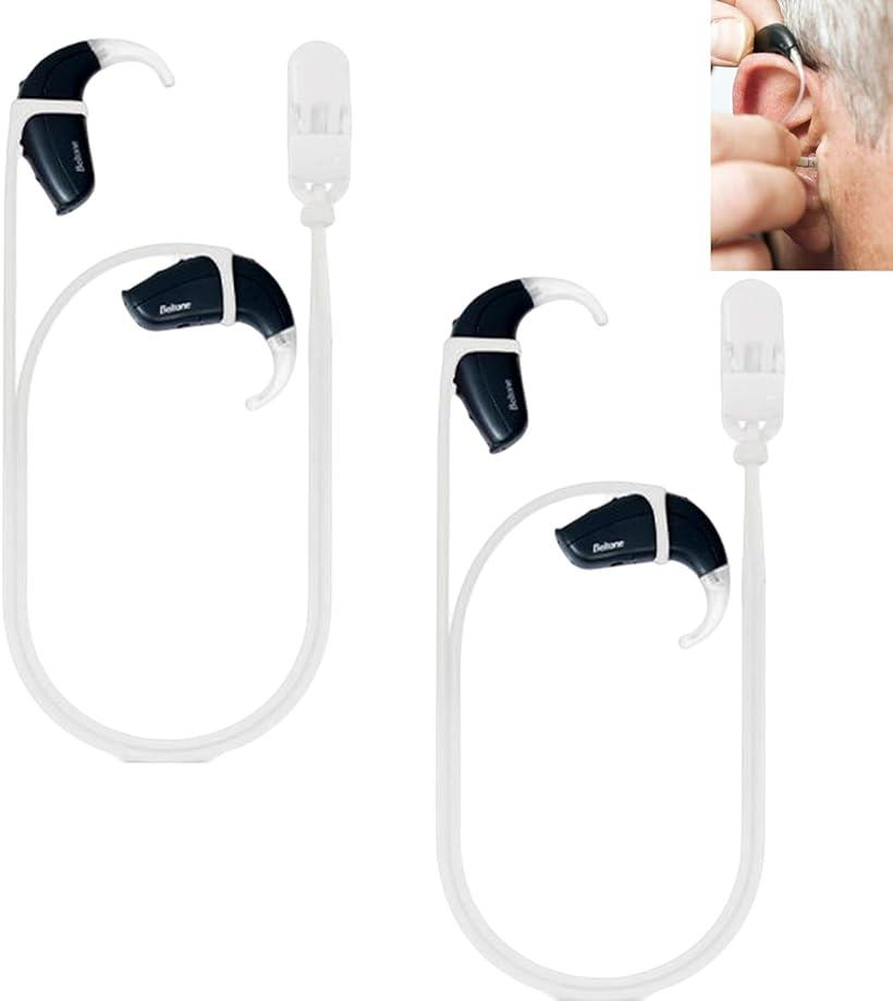 Leiasnow 補聴器 ストラップ 2本セット クリップ付き 落下防止 補聴器ストラップ 子供 大人 紛失防止 (両耳用 白2本セット)