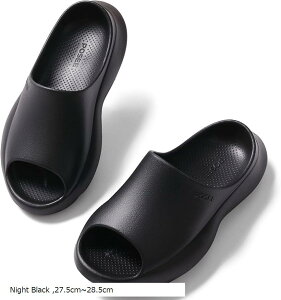 EVA厚底サンダル メンズ レディース リカバリーサンダル エアー air sandals slippers 滑り止め 前開きスポーツサンダル 通気 室内 ビーチ 散歩 7505( Night Black, 27.5cm～28.5cm)