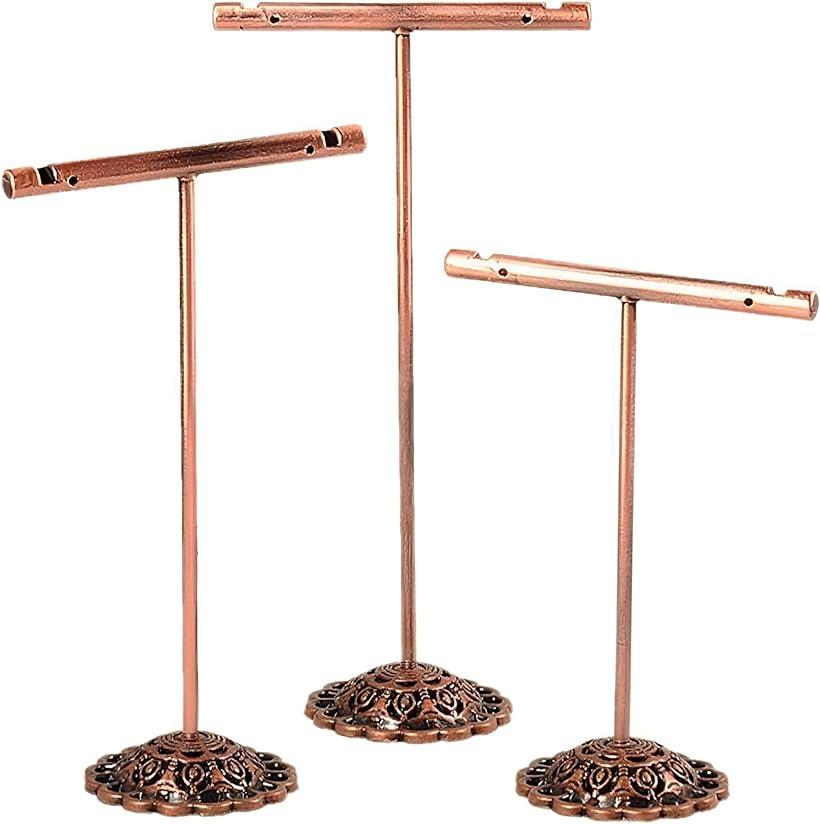 ピアススタンド T字 3個セット 撮影用 イヤリング 時計 高さ違い ディスプレイスタンド アクセサリースタンド ブロンズ(ブラウン)