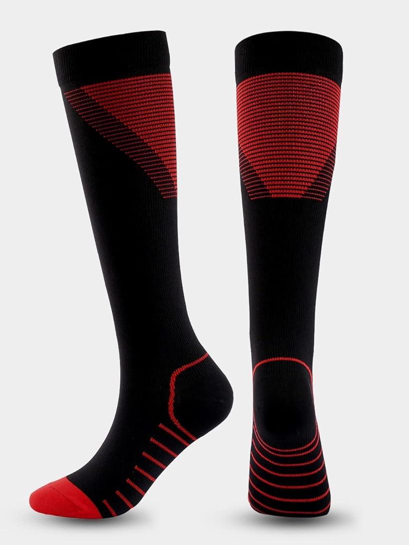 ハイソックス 2足組みセット スポーツ コンプレッション 伸縮 ストレッチ性 運動靴下 ユニセックス 22.5 ～ 24.0 cm 黒 Ver1(黒 Ver1, 22.5-24.0 cm)