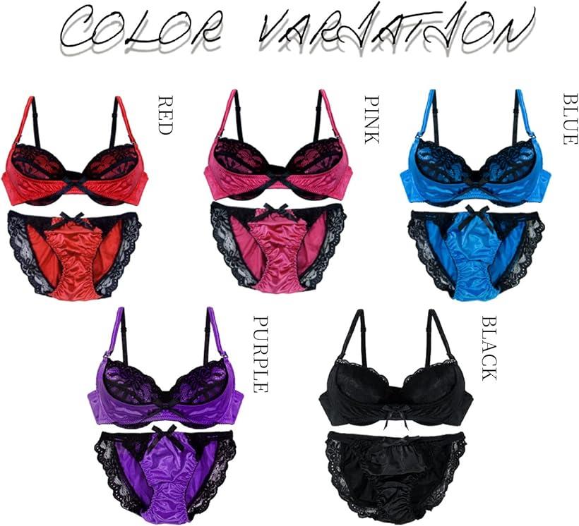 レディース ブラ ブラジャー ショーツ 上下セット セクシー サテン レース 女性 下着(ブラック, E80) 3