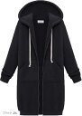 レディース パーカー ロング丈 フード付き ゆったり プルオーバー S・M・L・XL(ブラック, 2XL)(4)