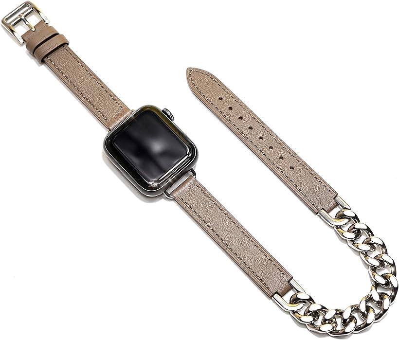 アップルウォッチ チェーン レザー ベルトグルメットメタル シルバー/本革/ステンレス おしゃれ 腕時計 バンド アクセサリー レディース Apple Watch グレー 38/40/41mm 