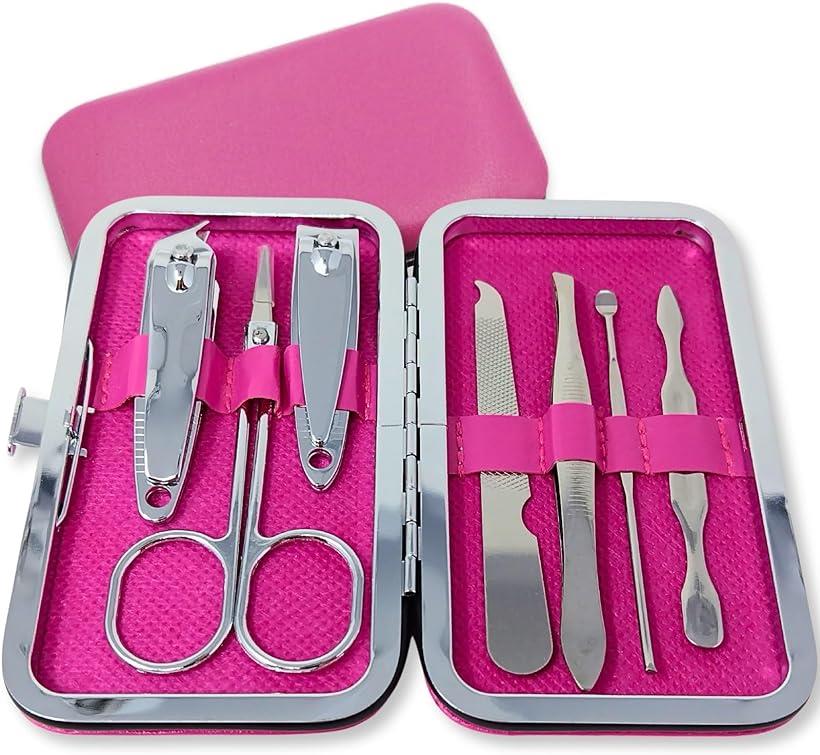 ネイルケアセット 爪切り 爪やすり 甘皮処理 眉毛 ハサミ 毛抜き 耳かき 7マゼンタ (7マゼンタ)