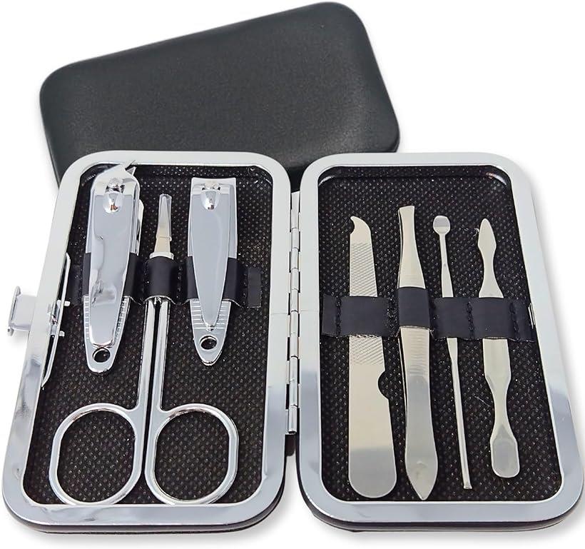 ネイルケアセット 爪切り 爪やすり 甘皮処理 眉毛 ハサミ 毛抜き 耳かき 7ブラック (7ブラック)