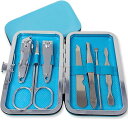 ネイルケアセット 爪切り 爪やすり 甘皮処理 眉毛 ハサミ 毛抜き 耳かき(7スカイブルー)