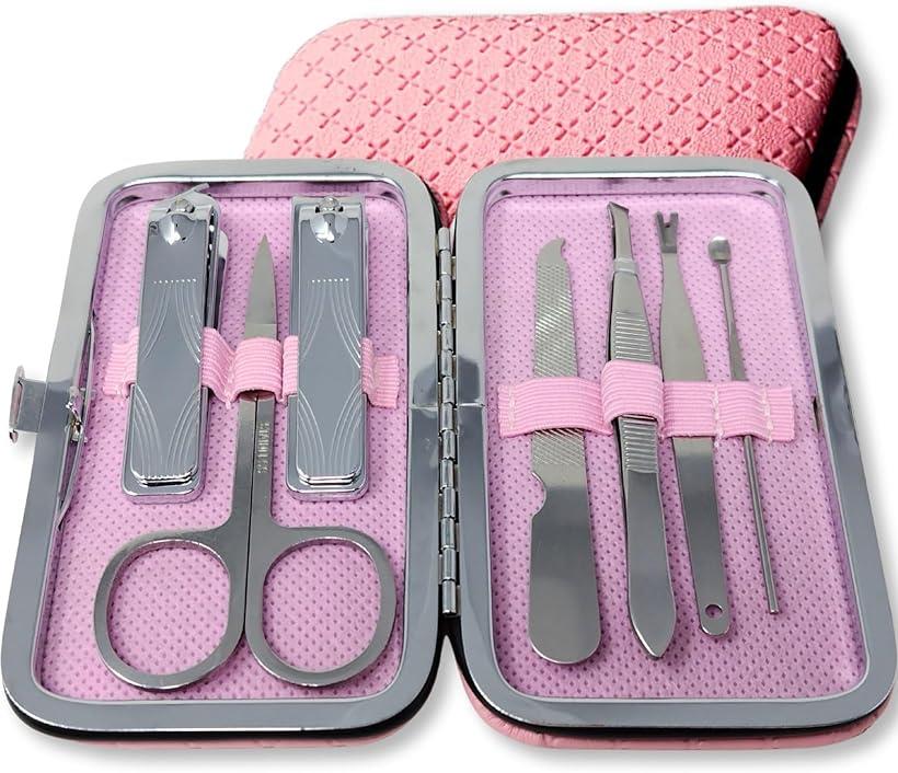 ネイルケアセット 爪切り 爪やすり 甘皮処理 眉毛 ハサミ 毛抜き 耳かき ラグジュアリー 7ローズピンク (7ローズピンク)