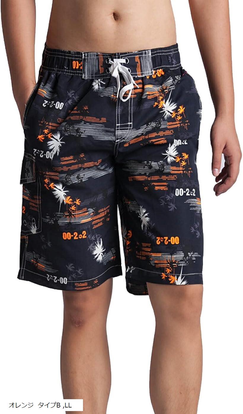 サーフパンツ スイムパンツ 海パン メンズ ハーフパンツ 水着 スイムウェア 短パン(オレンジ タイプB, LL)