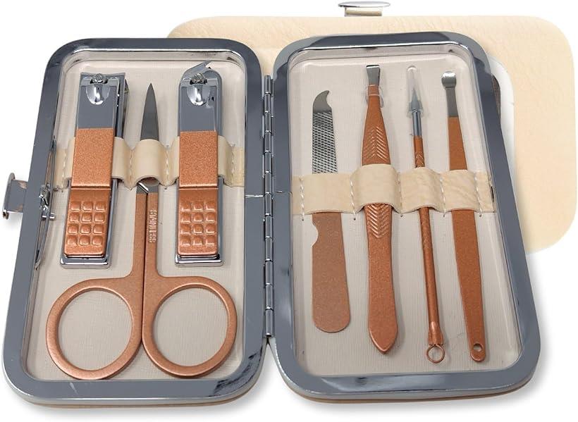 ネイルケアセット 爪切り 爪やすり 甘皮処理 眉毛 ハサミ 毛抜き 耳かき 7ピンクゴールド (7ピンクゴールド)